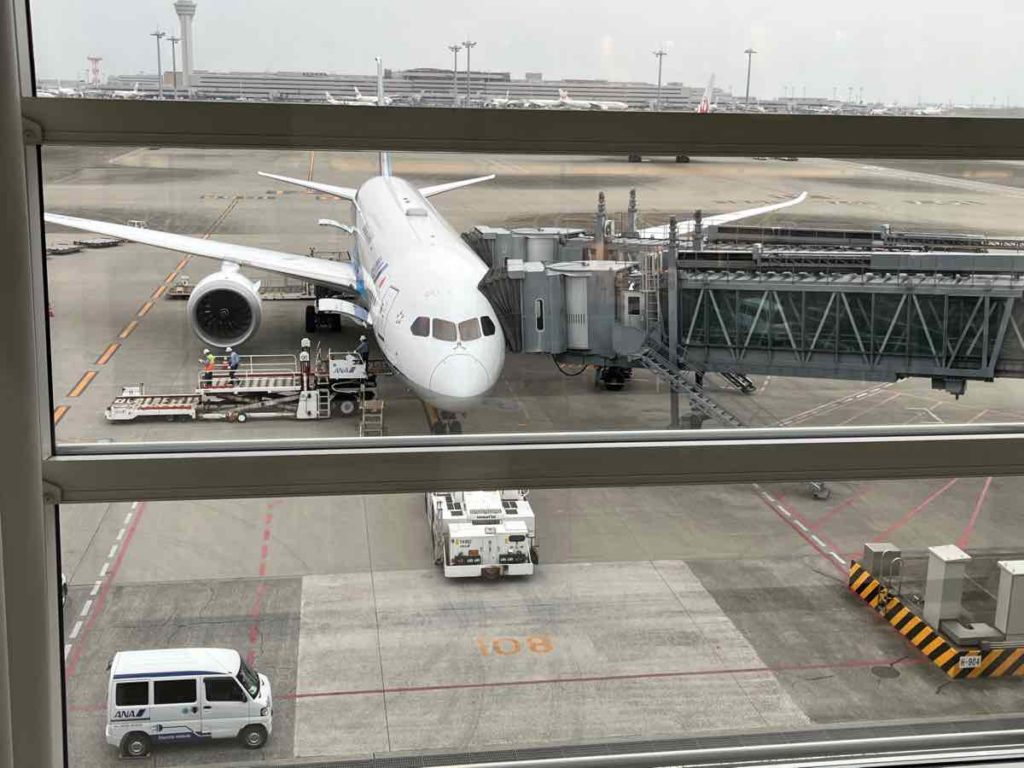 羽田空港国際線ターミナル　ANAの旅客機。