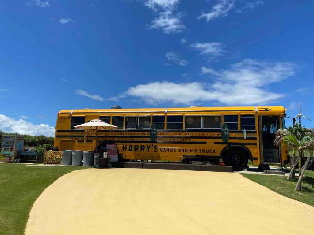 青い空と芝生の上に駐車されたアメリカの黄色いスクールバス