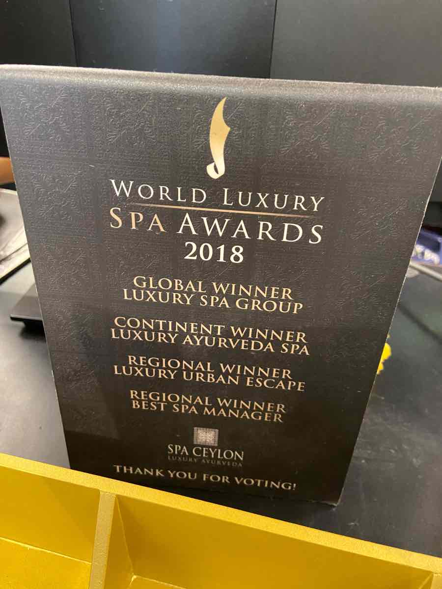 World Luxury Spa Awards2018で表彰されているスパセイロン